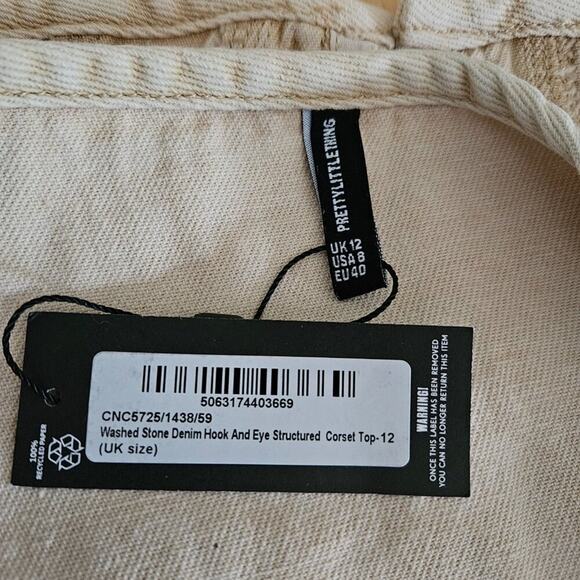 PLT Washed Stone Denim Strapless Hook and Eye Structured Corset Top sz US 8-NWT - Picture 5 of 7